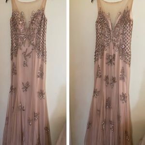 Camille La Vie Nude chiffon tulle beaded dress size 4